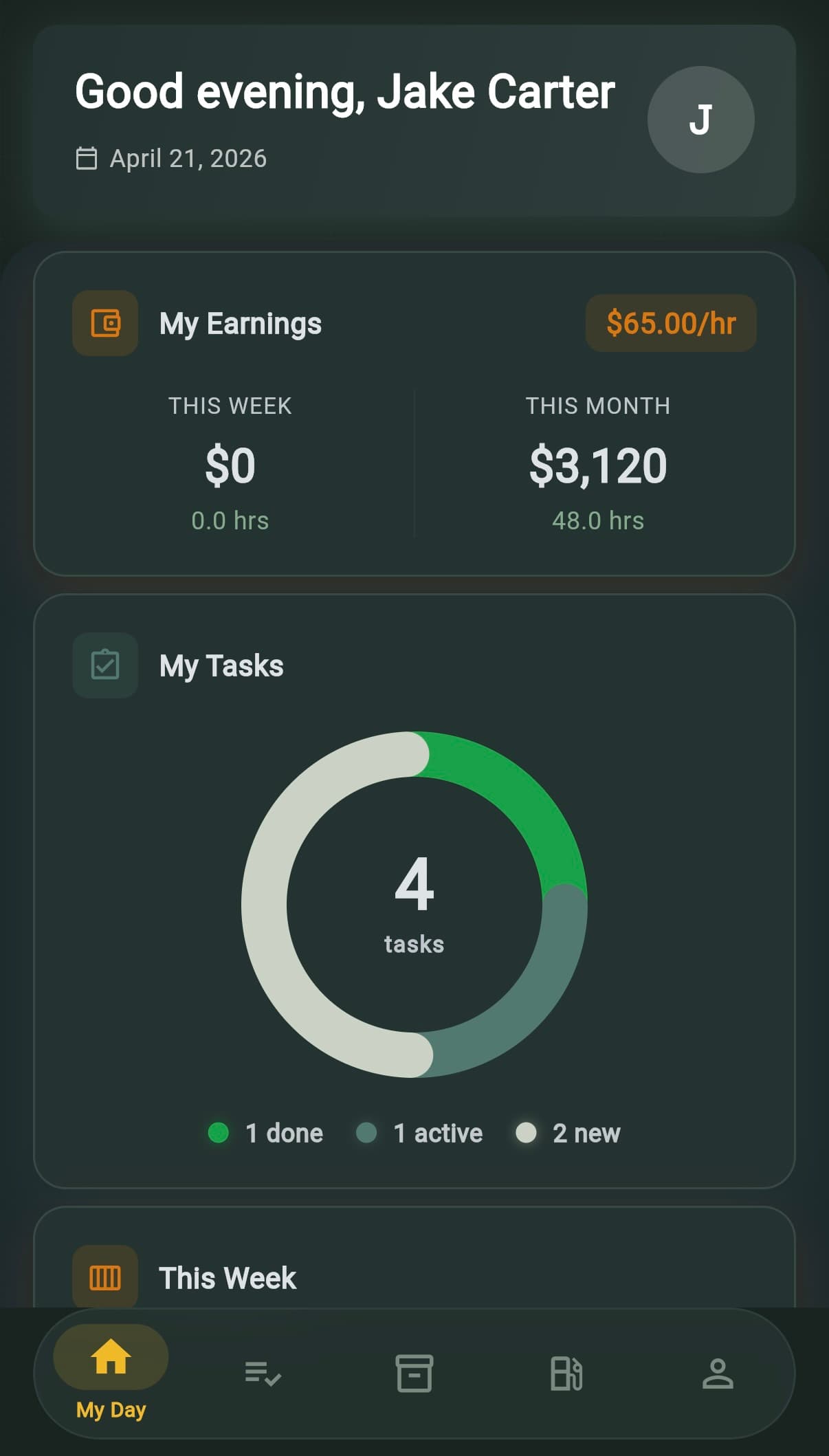 Worker home screen